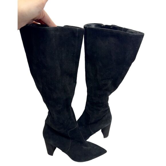 Nine West Tall Boots Size 6.5 Womens Black Leather Upper Side Zip Block Heel - Picture 4 of 6